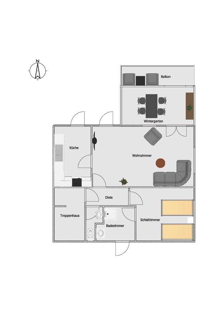Cozy furnished apartment on time with winter garden, balcony and garden view!
