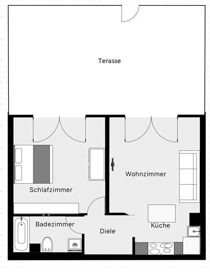 65 m² business apartment with XXL terrace in Cologne-Deutz (subway/tram 7 min)