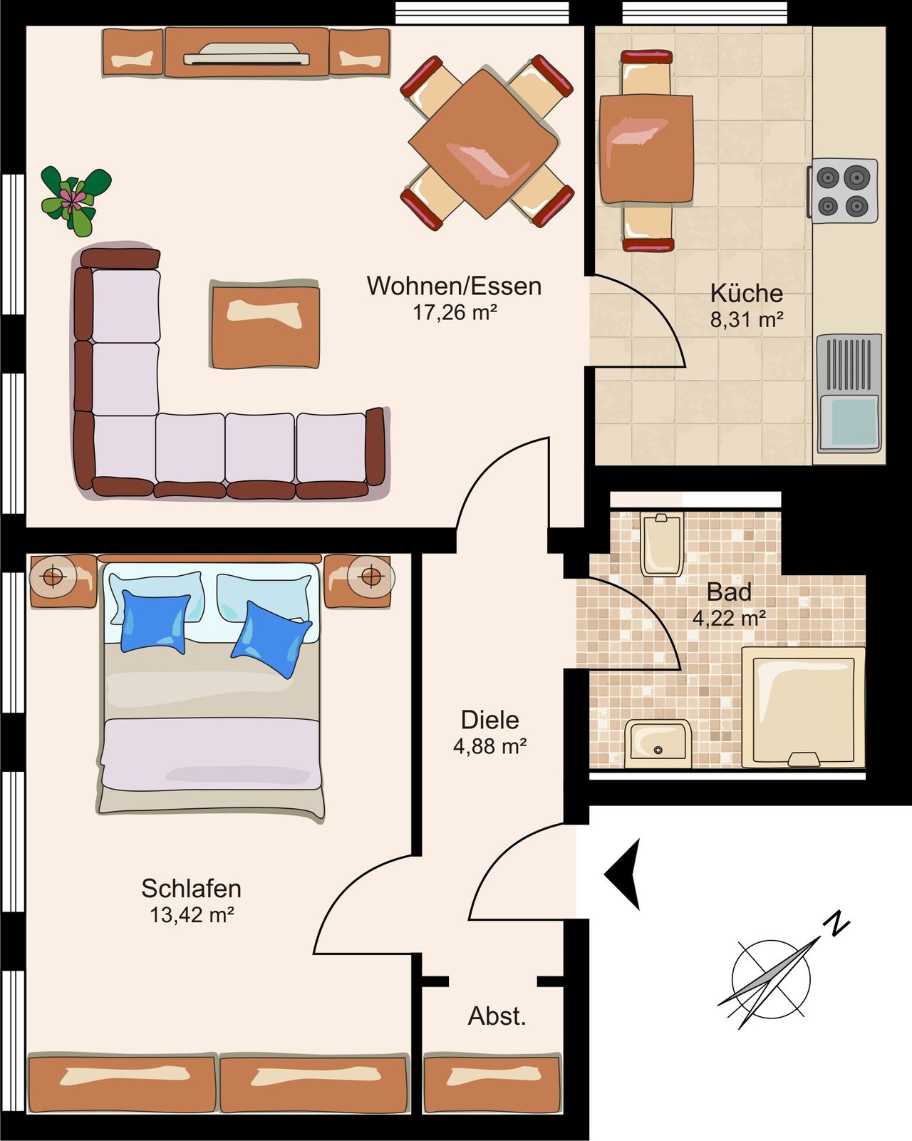 Small, charmingly furnished flat in a well-maintained 9-unit building in Aachen-Haaren